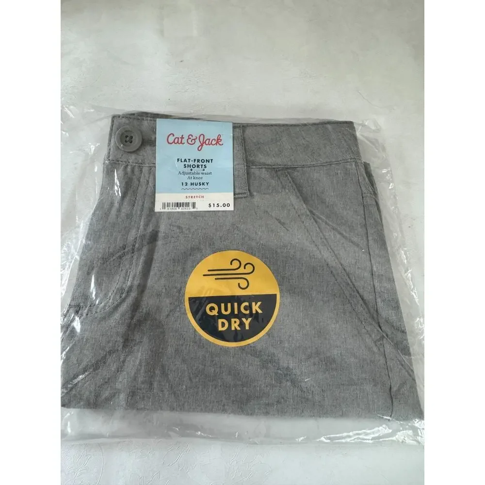 Cat & Jack Boys' Quick Dry Flat Front 'at the Knee' Chino Shorts Gray 12 Husky